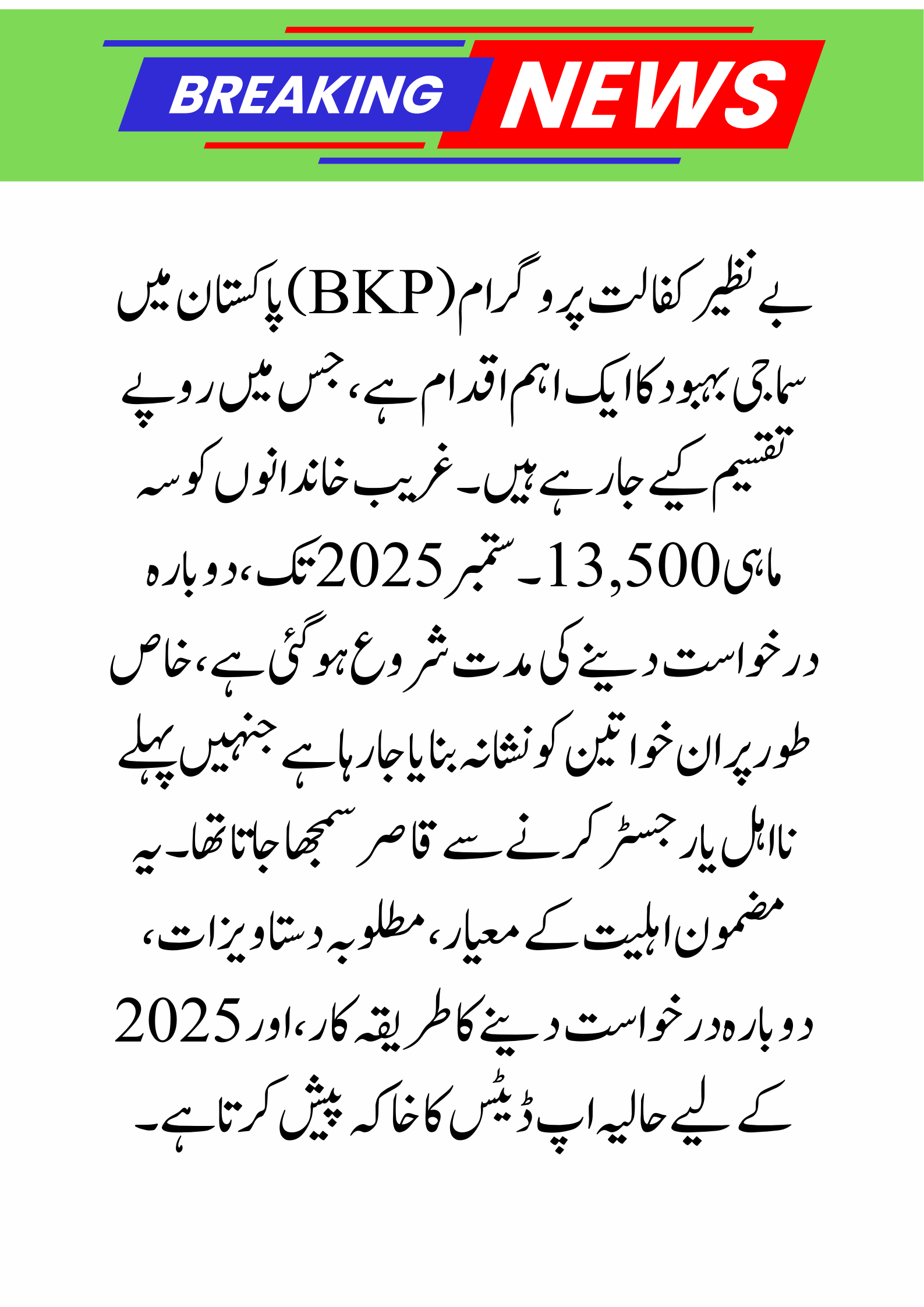 Benazir Kafalat Program Re-Application 2025 